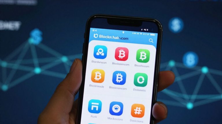 Blockchain.com app on a smartphone for crypto trading.