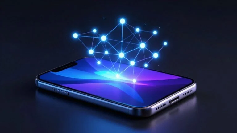 Digital blockchain wallet with glowing network connections.
