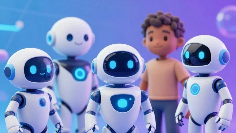 AI chatbots interacting in a digital space.
