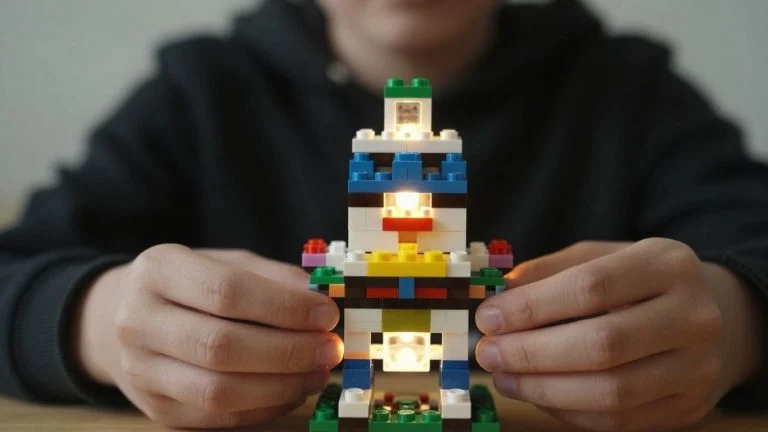 Child building with glowing Lego bricks at CES 2026.