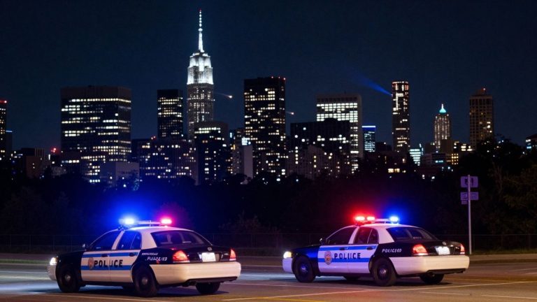 Laredo skyline with distant muzzle flashes and police lights.