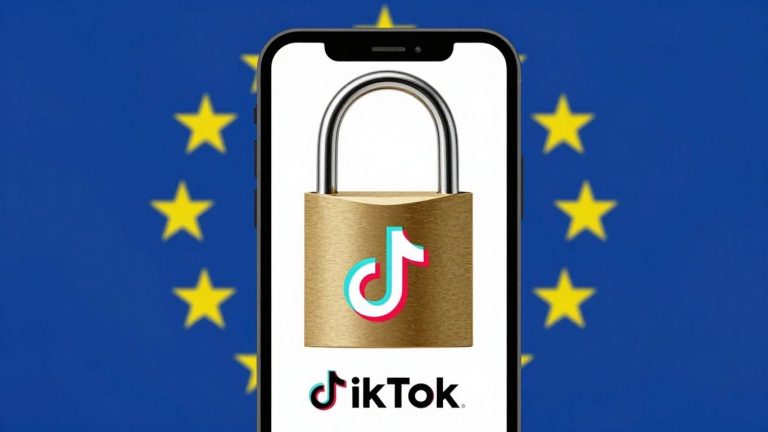 TikTok logo with EU flag and padlock.