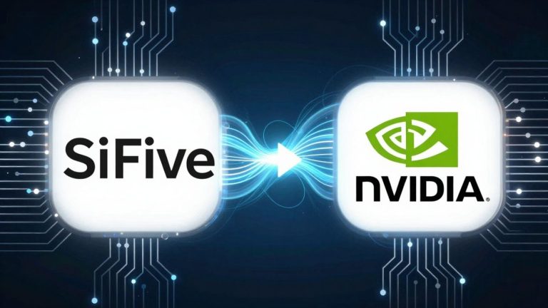 SiFive and Nvidia logos connected by digital lines.