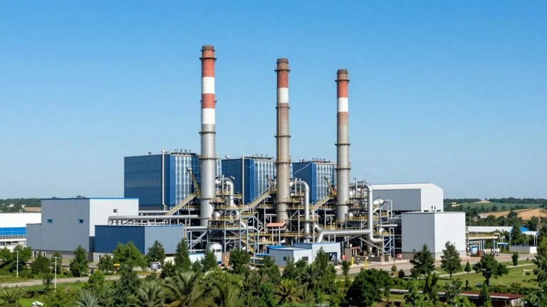 Modern industrial facility in a rural landscape.
