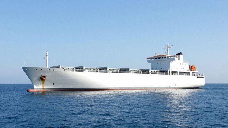 Cargo ship sailing on the ocean.