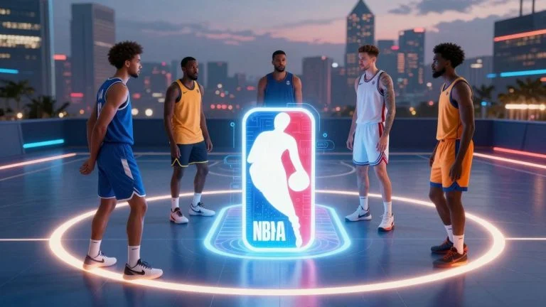Innovators on a basketball court with NBA logo.