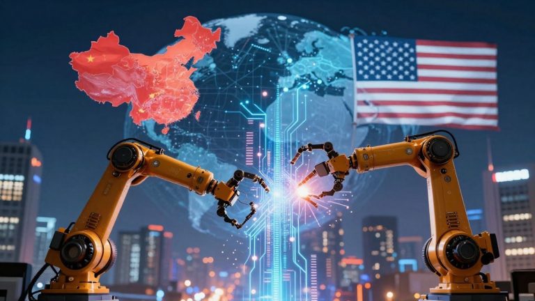 China and US robotic arms in a digital battle for global dominance.