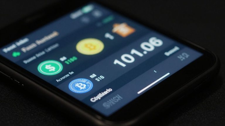 Digital crypto wallet interface with balances and transactions.