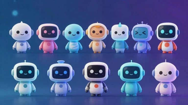 Diverse chatbot avatars with unique personalities.