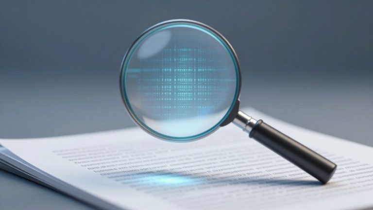 Magnifying glass detecting AI content.
