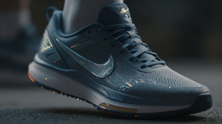 Nike shoe with futuristic design and glowing tech elements.