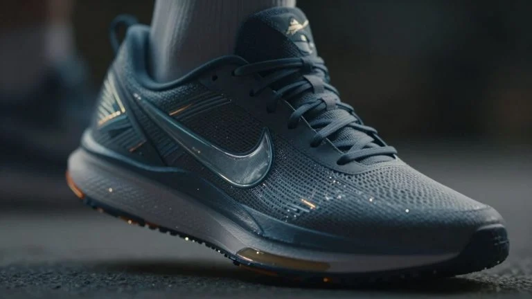 Nike shoe with futuristic design and glowing tech elements.