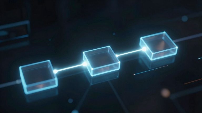 Interconnected digital blocks forming a secure chain.