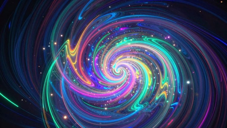 Abstract AI art with vibrant colors and light particles.