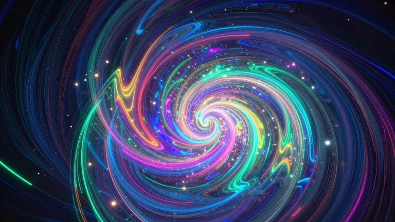 Abstract AI art with vibrant colors and light particles.