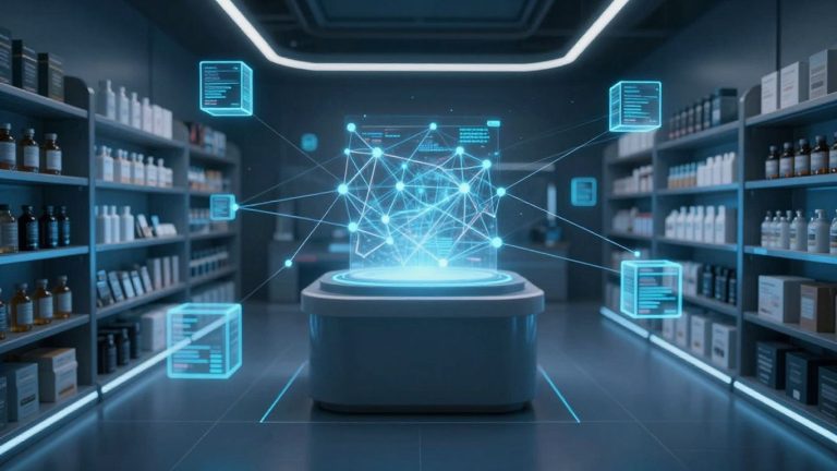 Blockchain transforming retail with digital cubes and data flows.