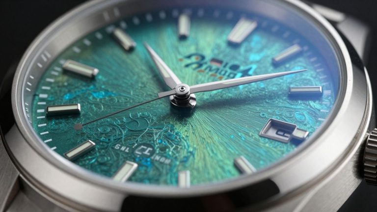 Luxury watch with glowing digital aura