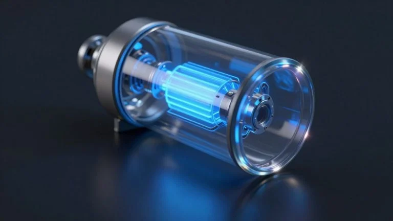 Futuristic gas container with glowing blue internal components.