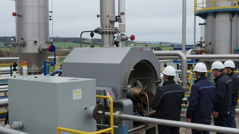 Lithium processing plant with workers and machinery.