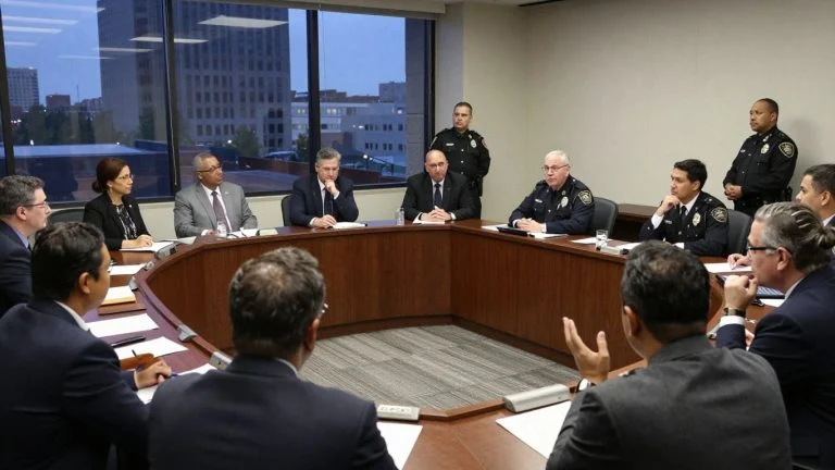 Little Rock council meeting with police and citizens debating.