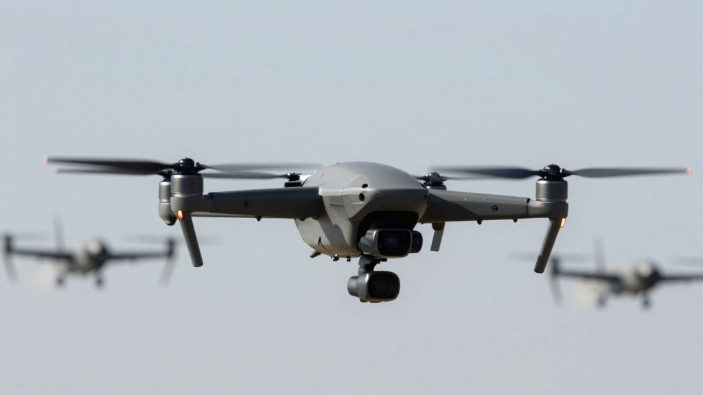 Turkish drone flying in the sky.