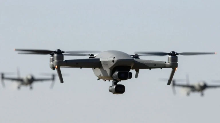 Turkish drone flying in the sky.