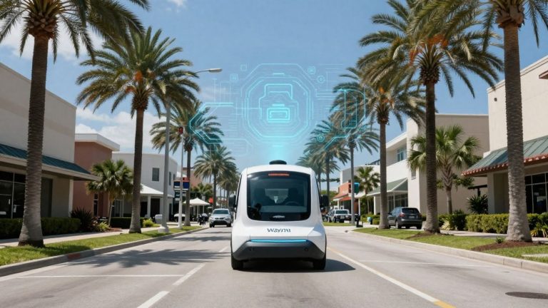 Waymo car driving in Orlando with AI overlay