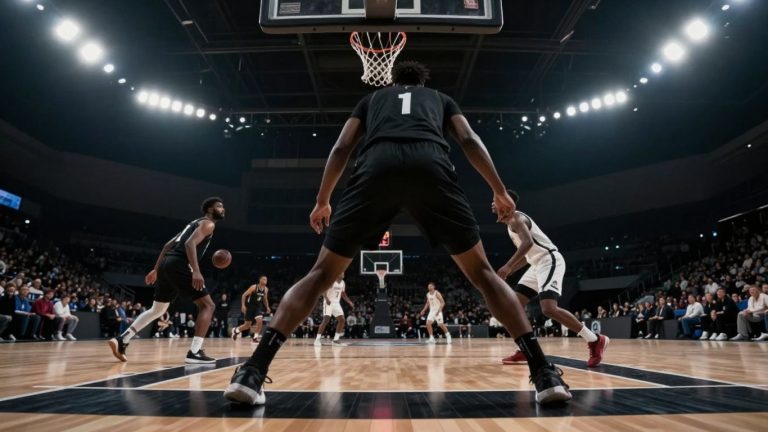 Basketball player's view of an NBA game.