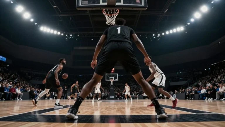 Basketball player's view of an NBA game.
