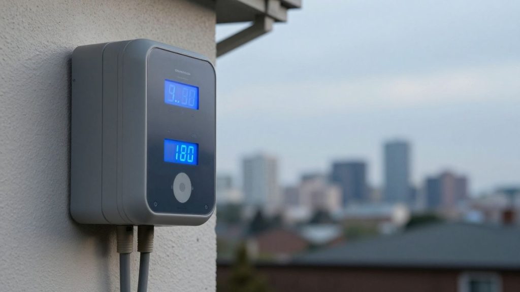 Smart meter installed on a house, indicating technological upgrade.