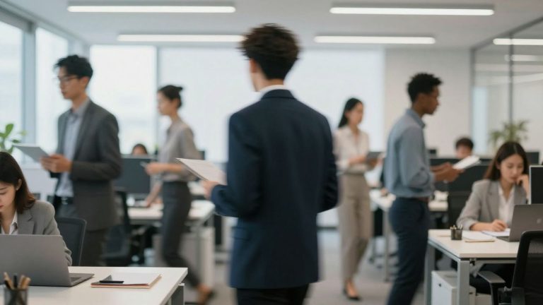 Tech leaders moving forward in a modern office.