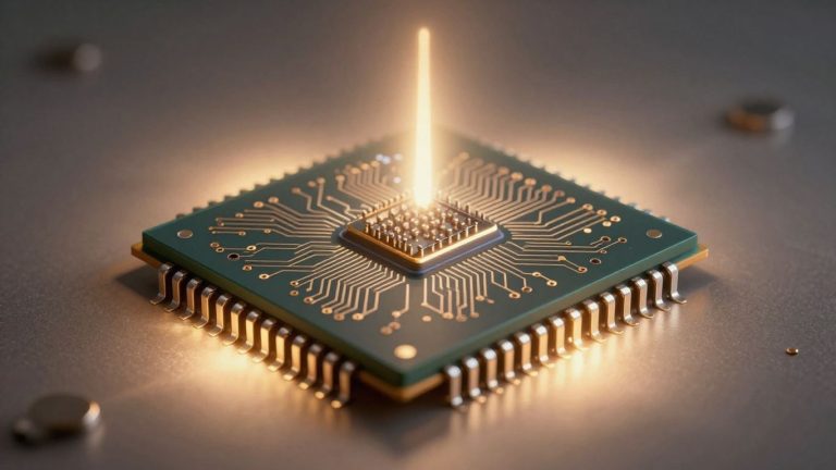 Microchip with upward light, indicating recovery and growth.