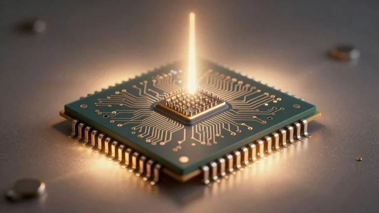 Microchip with upward light, indicating recovery and growth.