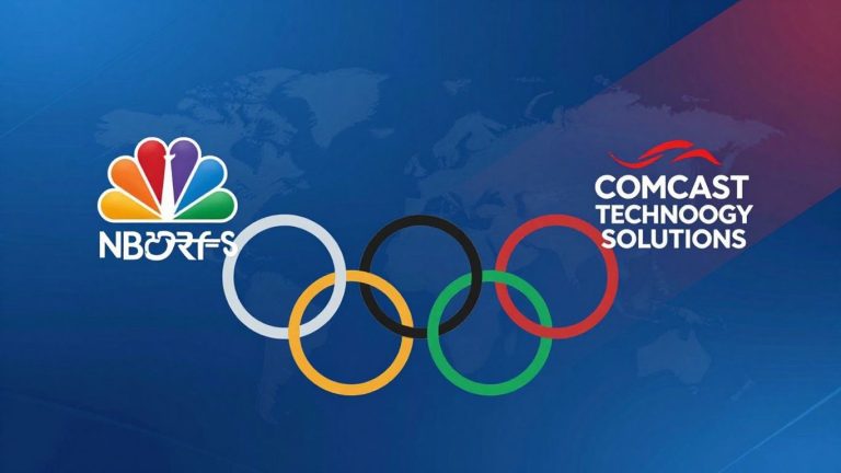 NBC Sports and Comcast Technology Solutions logos with Olympic rings.