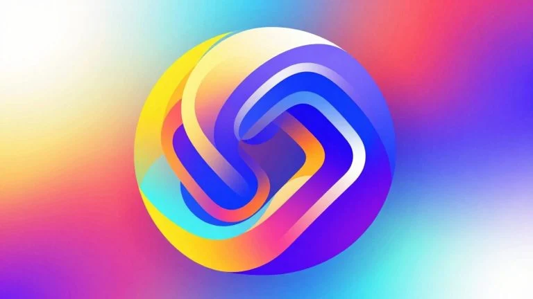 AI-generated logo design with abstract shapes and colors.