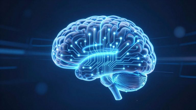 Checker AI logo with glowing brain and circuits.