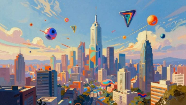 AI generated art in a futuristic cityscape.