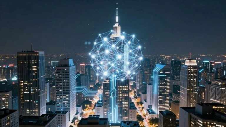 Futuristic city with AI elements
