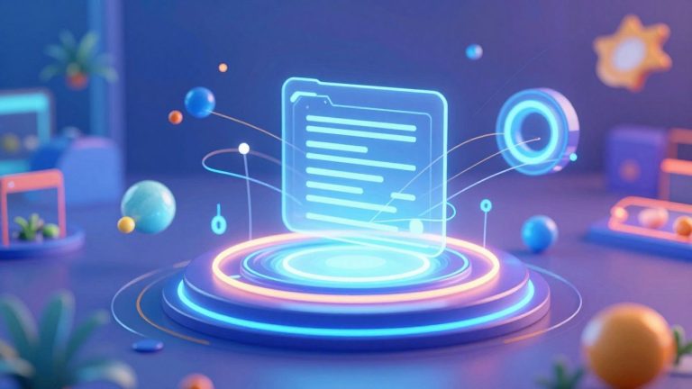 AI website builder interface with glowing digital elements.