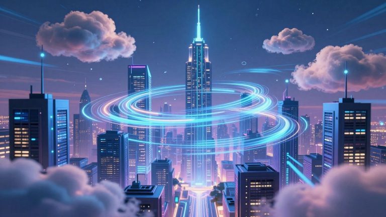 Futuristic cloud computing technology illustration