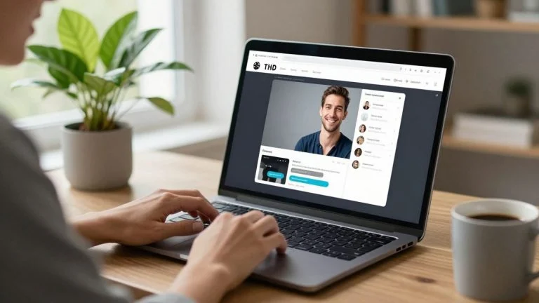 Person chatting on laptop for instant AI support
