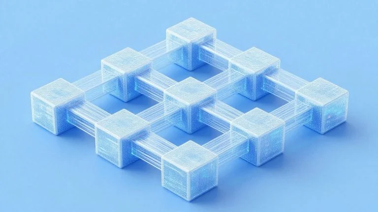 Interconnected digital blocks forming a secure blockchain.