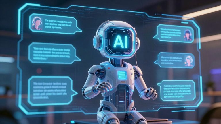 AI chatbot interface with futuristic glowing elements