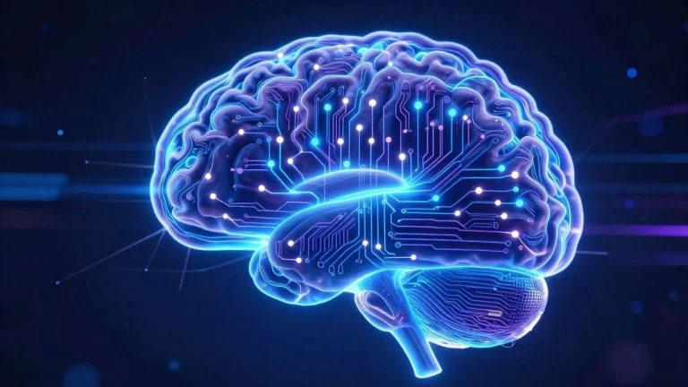 Checker AI brain with glowing circuits