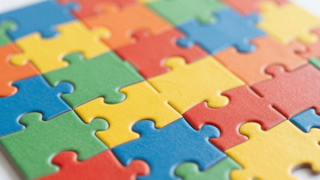 Colorful puzzle pieces connecting, representing today's 'Connections' answers.