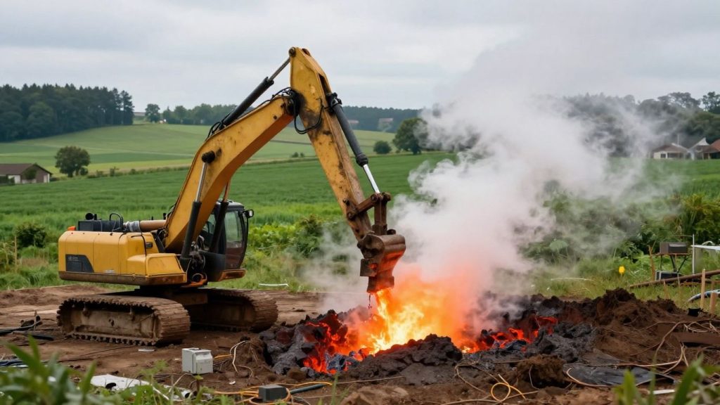 Geothermal drill rig tapping into earth's heat for clean energy.
