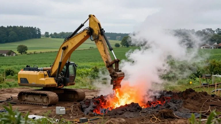 Geothermal drill rig tapping into earth's heat for clean energy.