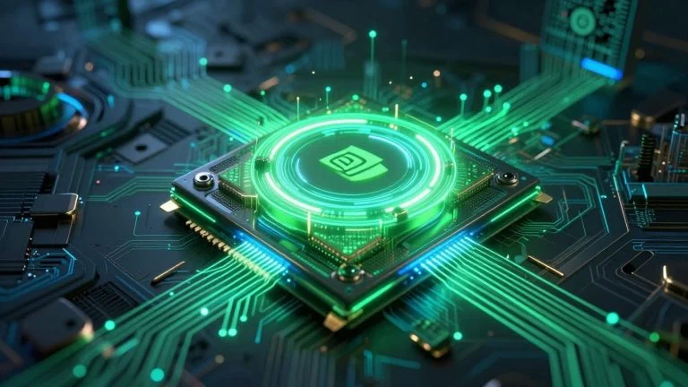 Nvidia GPU with glowing AI circuits
