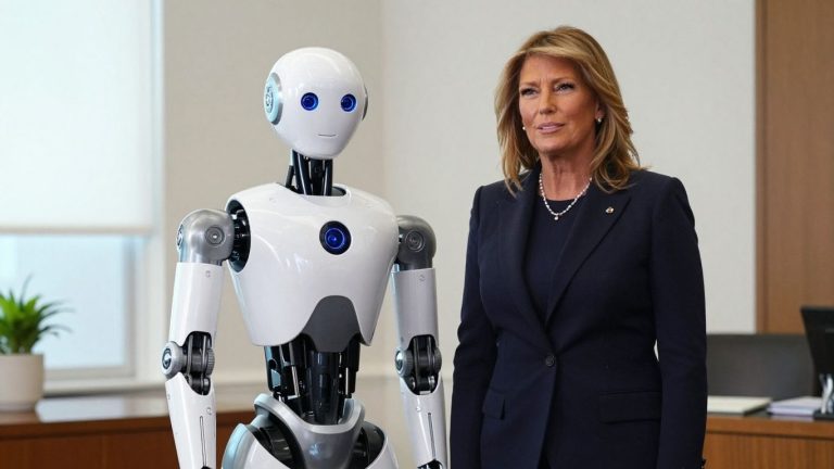 Melania Trump with a humanoid robot at the White House.
