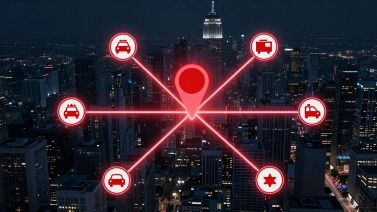 City map with emergency response pinpointed.